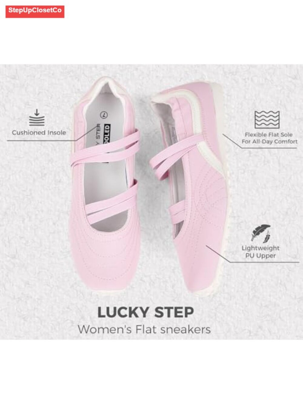 Mary Jane Sneakers Slip On Flats Ballet with Elastic Strap Closed Toe - Picture 4 of 6